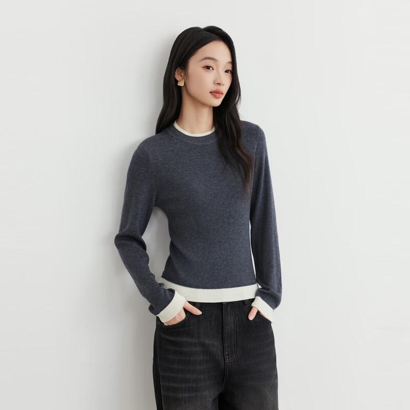 Elva' Island Women's Faux Two-Piece Color-Block Long-Sleeve Knit Sweater
