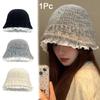 1PC Knitted Slimming Hat Oversized Fisherman Hat Fashionable Lace Elegant Trimmed Korean Bucket Warm 53-60cm