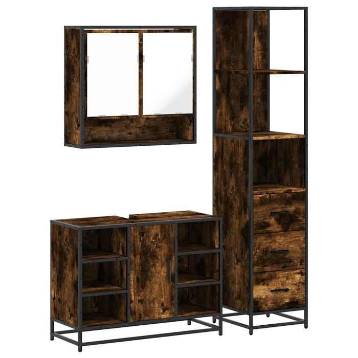 VidaXL Ensemble De Meubles De Salle De Bain 3 Pcs Chêne Fumé, Armoire De Salle De Bain, Armoire De Rangement De Toilette, 3301182
