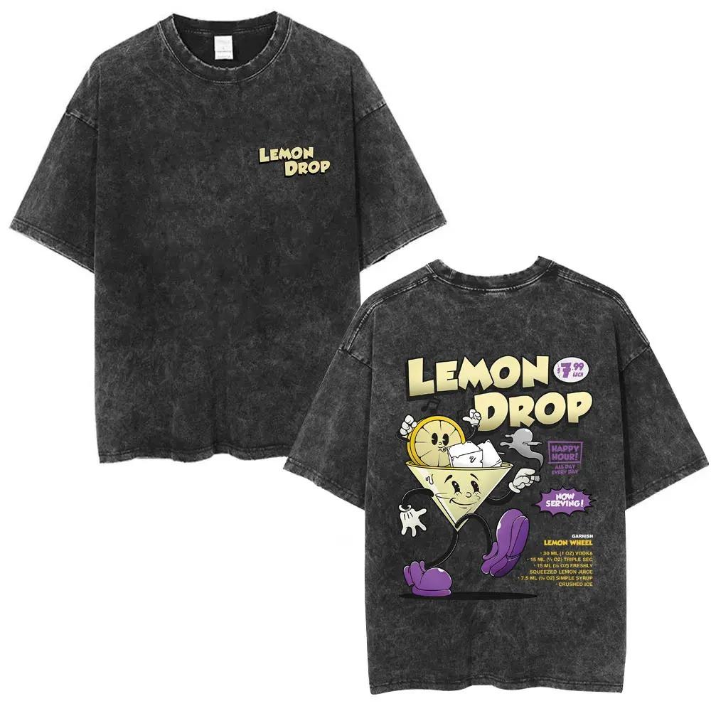 Oversized Acid-Wash Short-Sleeve T-Shirt Featuring DOGFACE Retro Cartoon Sausage Double-Sided Graphic Print