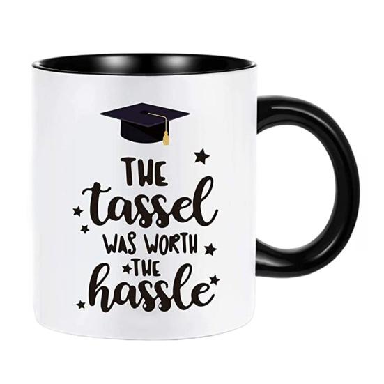 Large Capacity Coffee Cup Graduation Theme Water Cup with Ergonomic Handle Comfortable to