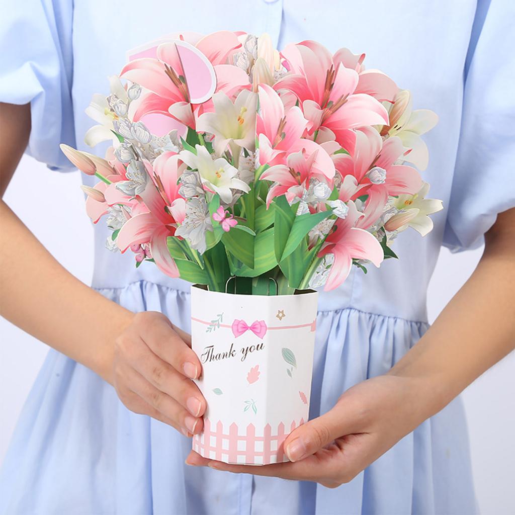 Paper Flower Bouquet Pop Up Card Bouquet Popup 3D Greeting Card for Friendship Birthday Congratulation Style 1