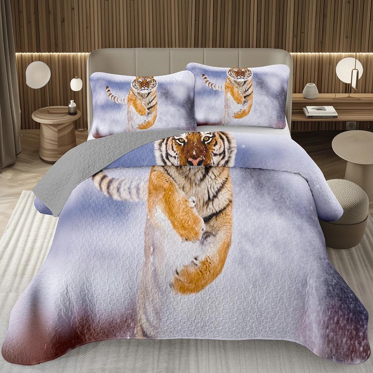

Comforter Tiger Set Queen Twin African Safari Animals Set Big Cat Wild Tiger Quilt Set For Boys Girls Bedroom Decor Comforter (quilt)-EU Single(135*200cm)3pcs