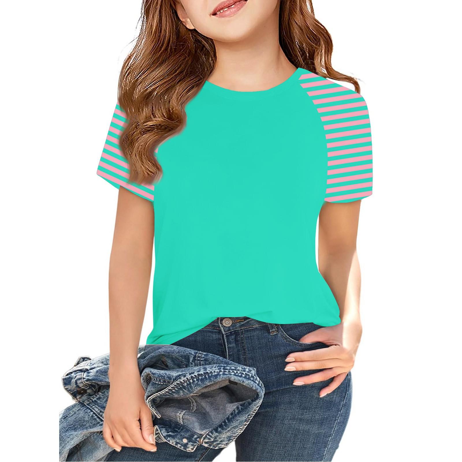 

Toddler Girl Boy T-Shirts Kids Top Boys And Girls Printed Short Sleeved T-shirt 2-12Y 160 циан