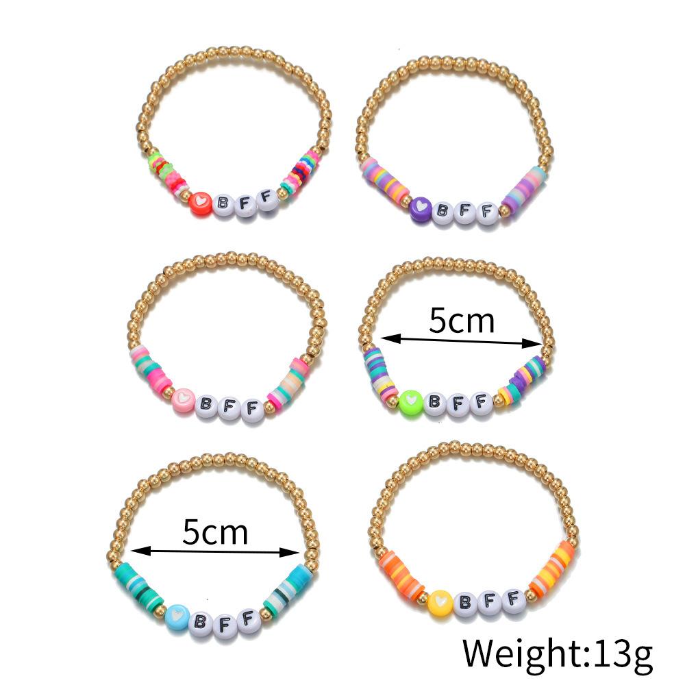 Bohemian style color beaded letter bracelet 6-piece European and American BFF good friend children's Zircon