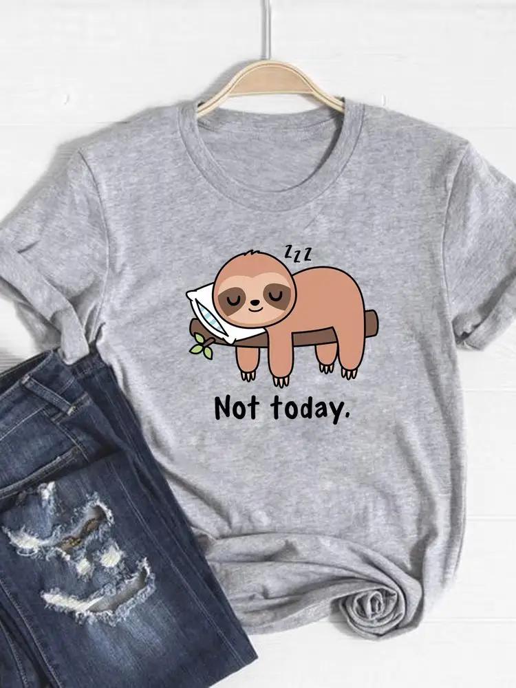 Sloth Cartoon Sweet 90s Cute Graphic Tshirt Print T Shirt Short Sleeve Summer Clothes Women Clothing Fashion Basic Tee Top