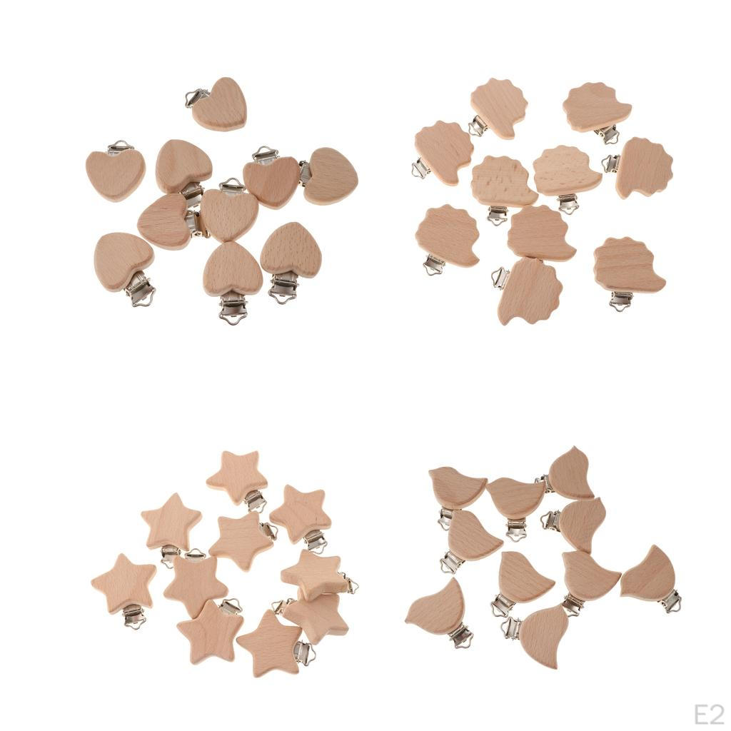 10 Pcs Wooden Pacifier Clip Natural Beech DIY Chain Accessory