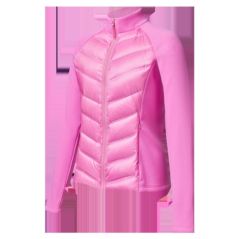 Three-proof sports down jacket women's outdoor running windproof and warm fitness top light and slim stand-up collar ribs jacket