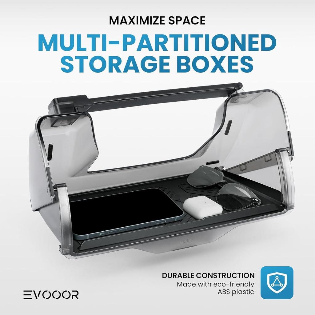 Hideable Under Screen Storage for Tesla Model Y Model 3,Center Console Organizer Tray with Black Anti-Slip Silicone Pad - Model Y 3 Accessories