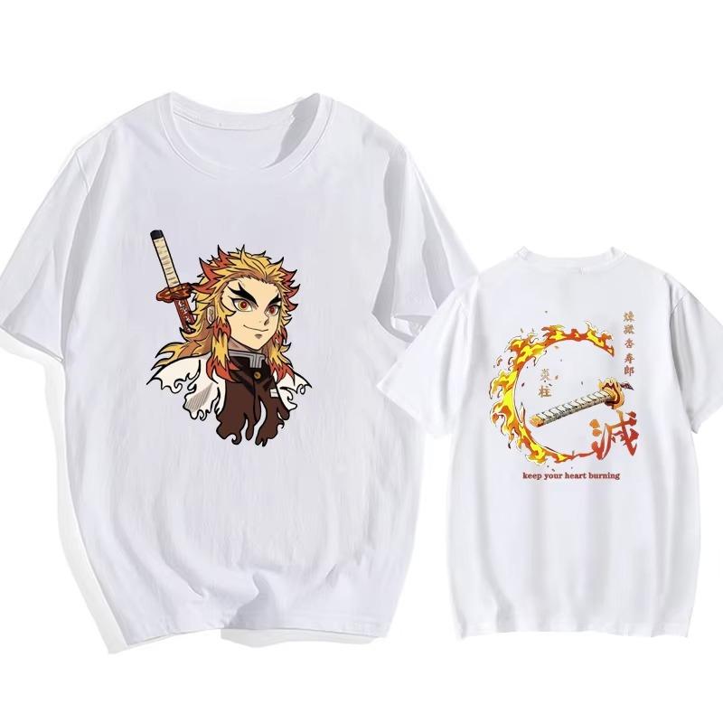 New Men Cool Rengoku Kyoujurou Print T-Shirt Y2K Harajuku High Quality Top Summer Cotton O-Neck Hip Hop Streetwear Casual Trendy