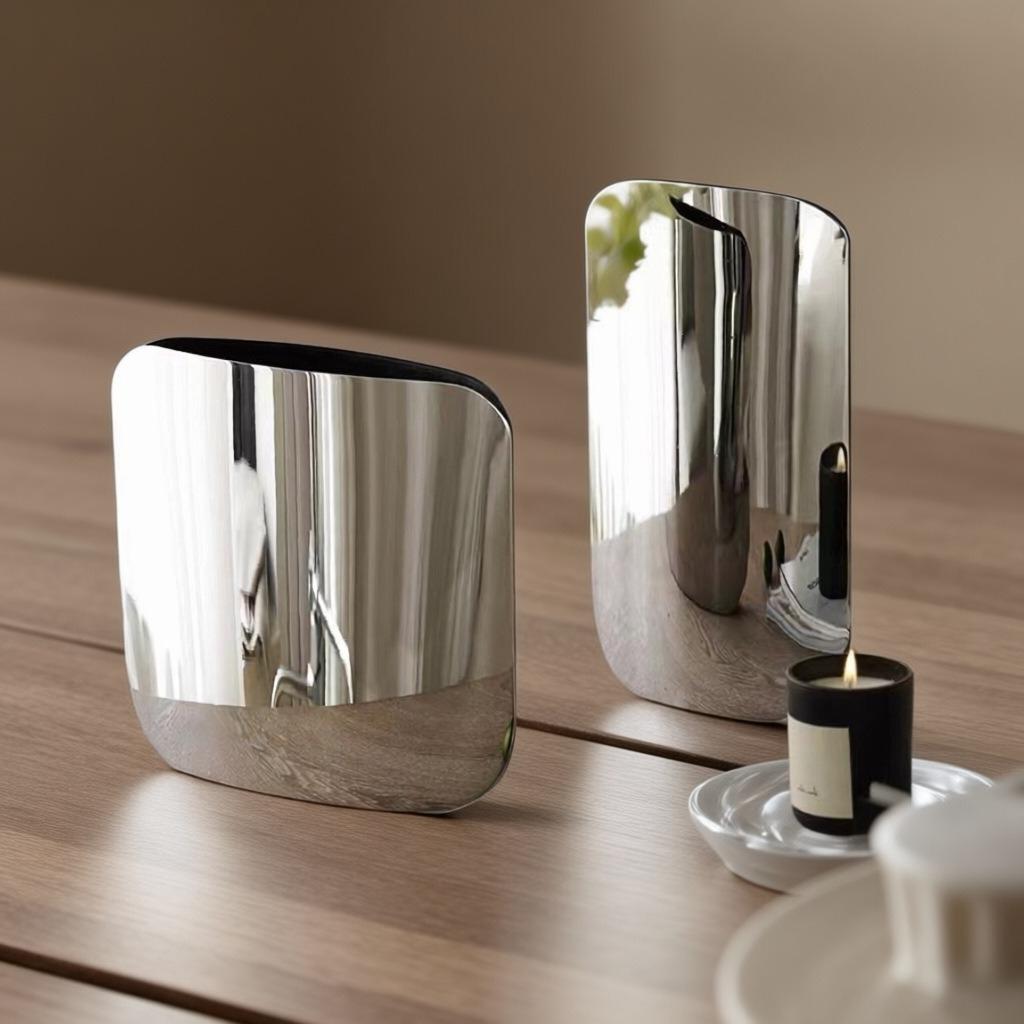 Silver Stainless Steel Mirror-faced Geometric Decorative Vase Flower Vase Flower Pot Flower Arrangement Accessories Vases