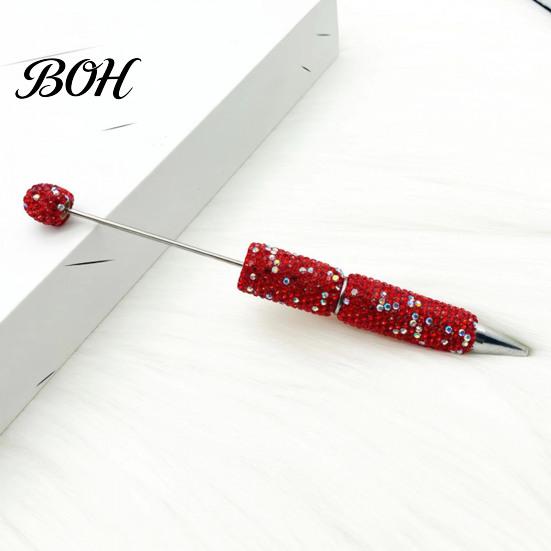 Crystal Diamond Gel Pen Beadable Pens, Bling Rhinestone Beaded DIY Bead Pen, Shaft Set Black Ink Ballpoint Pens for Decorations Office School Supplies