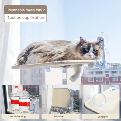 Cordless Cat Window Perch Cat Hammock with 4 Suction Cups Foldable Cat Hammock Bed with Washable Mesh Cover for Indoor Cats