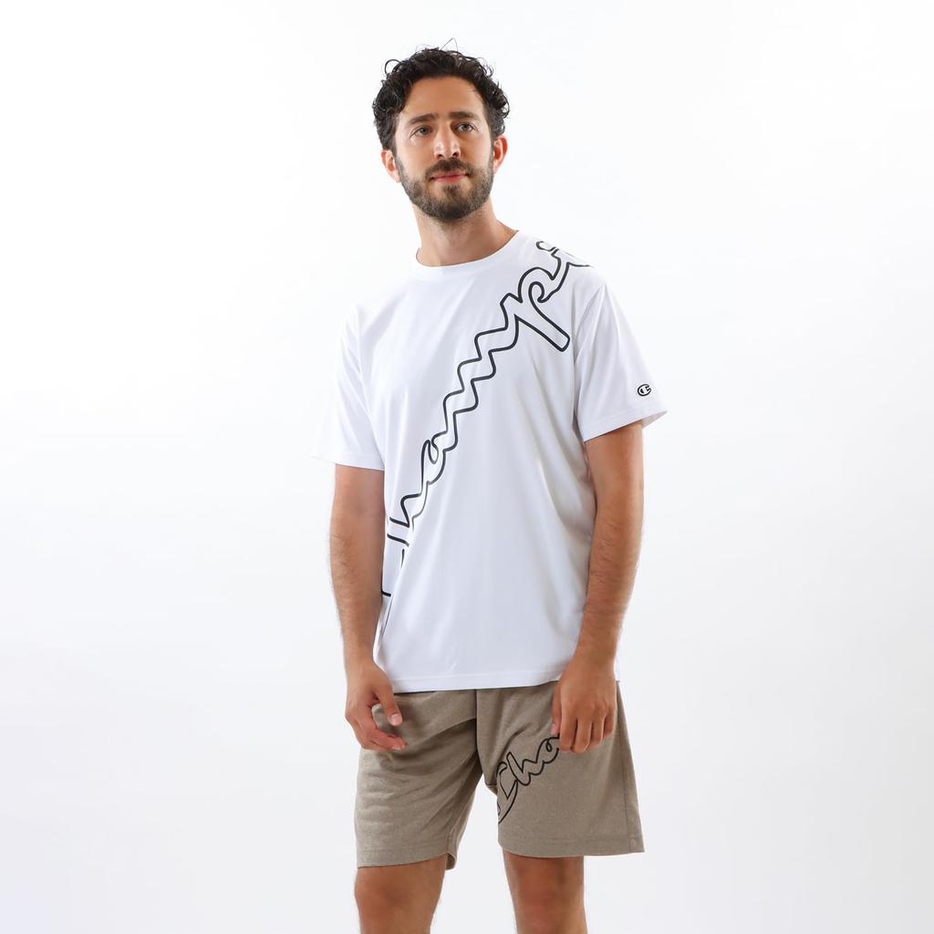 Champion Koszulka męska z krótkim rękawem, okrągły dekolt, z grafiką, logo, antybakteryjna, odporna, szybkoschnąca, ochrona UV, Biała, C3-ZS307