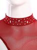 S-XXL Women Lyrical Dancewear: Asymmetrical Side Split Dress with Mock Neck, Cutout, Sheer Mesh, Patchwork & Shiny Rhinestones