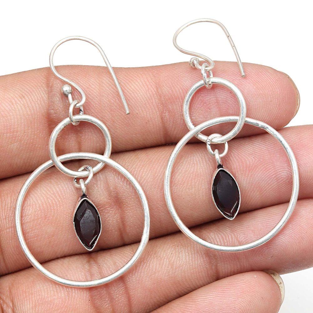 Smoky Quartz Gemstone Handmade Silver Jewelry Earrings 1.5''