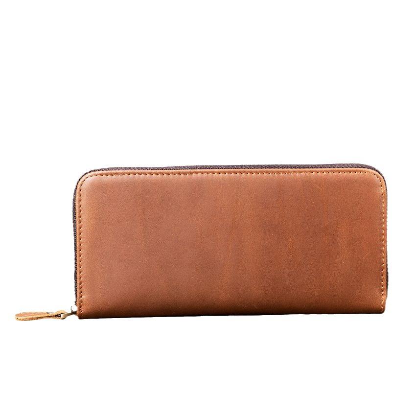 Crazy Horse Leather Men's and Women's Long Wallet, Two Fold Genuine Leather, Pure Top Layer Cowhide, Retro Wallet
