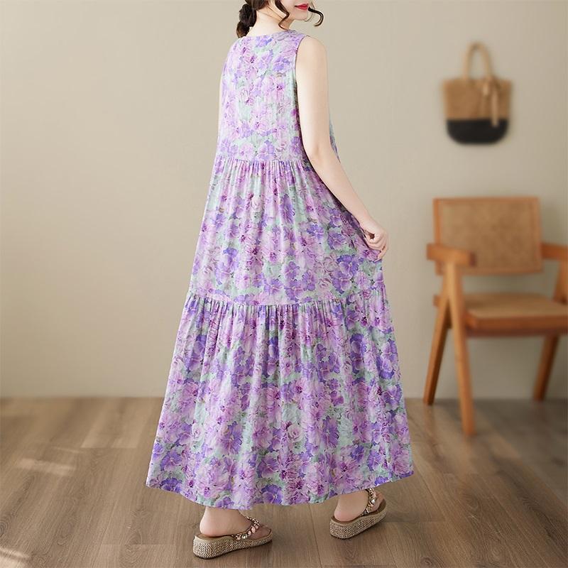 Sleeveless Plus Size Vintage Floral New In Dresses for Women Casual Loose Long Summer Dress