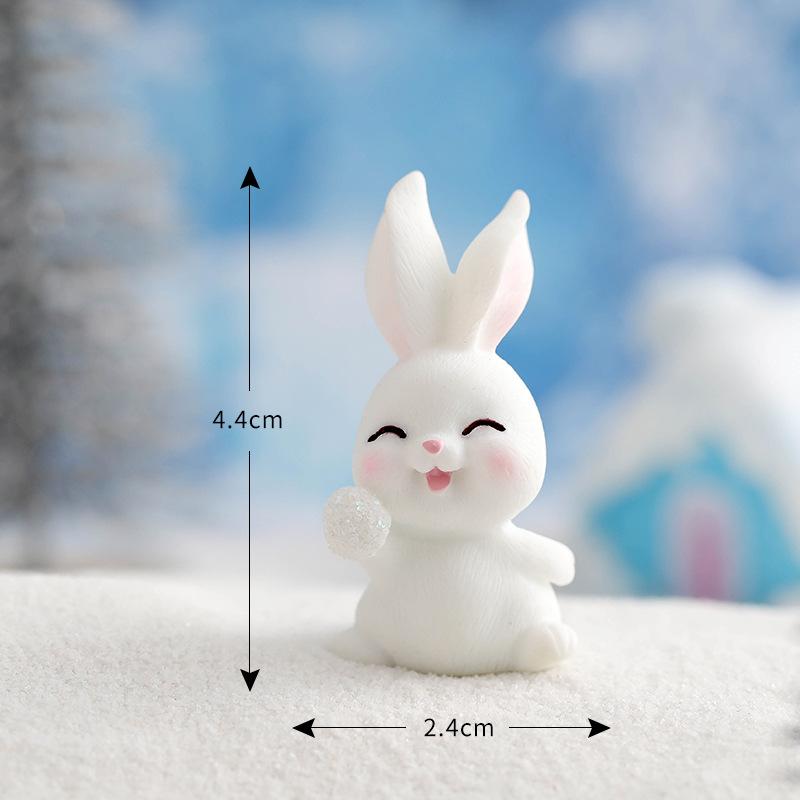 Micro-landscape Cute Little Rabbit Winter Snow Scene Snowman Decorative Accessories Car Carrying Small Ornaments