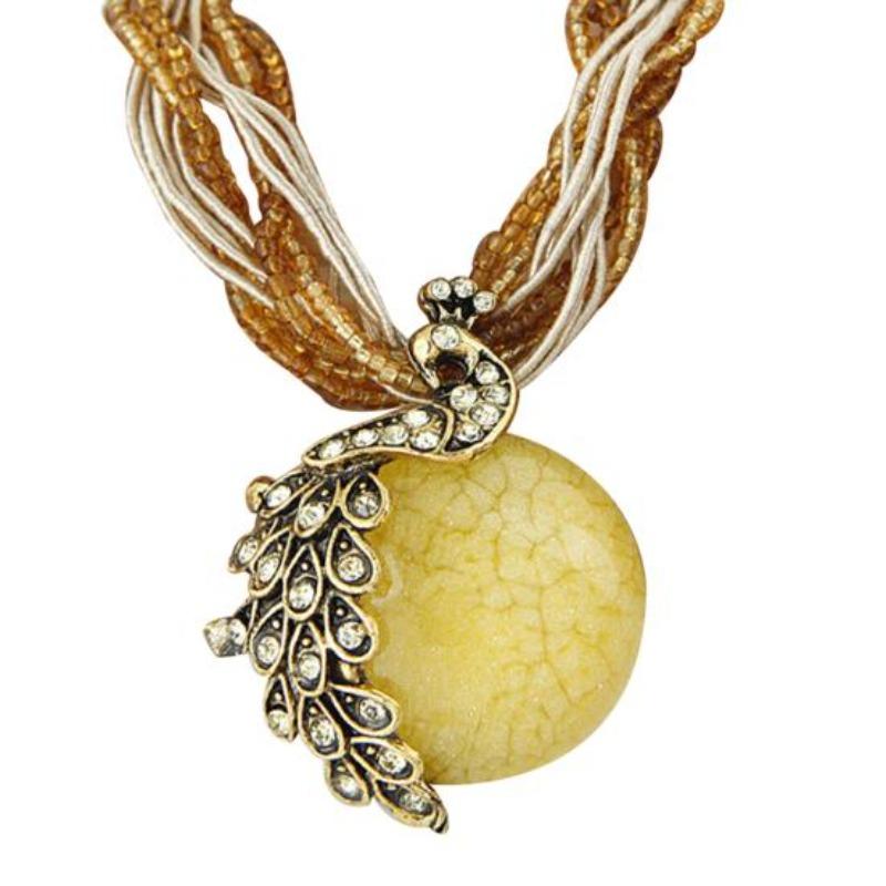 Collana con pavone, regalo con ciondolo intarsiato in opale zircone bohémien