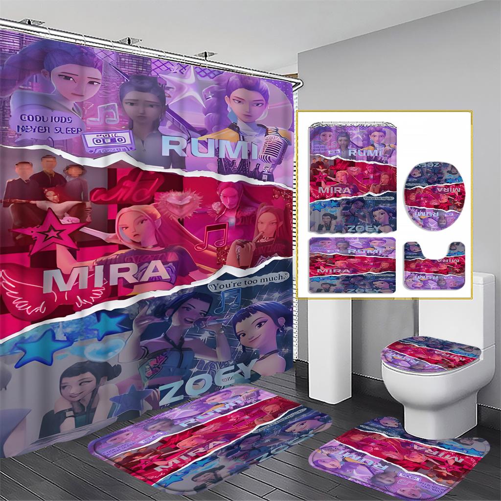 Snowman Print Toilet Bathroom Mat And Shower Curtain Four-Piece Set