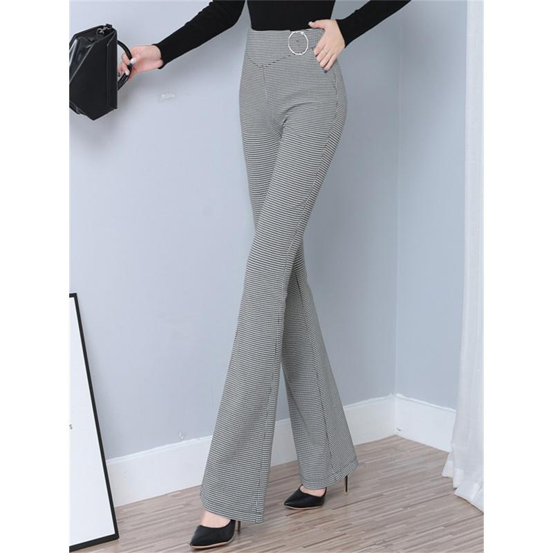 Micro Flare Pants Plaid High Waist Drape Pattern Full Print Trousers Spring New Thin Casual Houndstooth Women Pants Chic Vintage