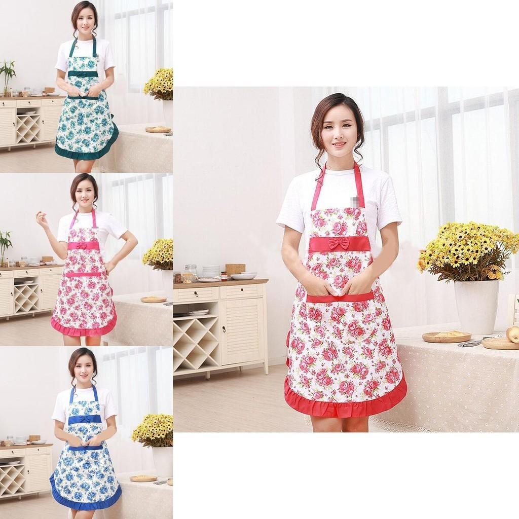 Elegant Women Floral Kitchen Bib Apron With Stylish Pockets For Cooking And Baking
