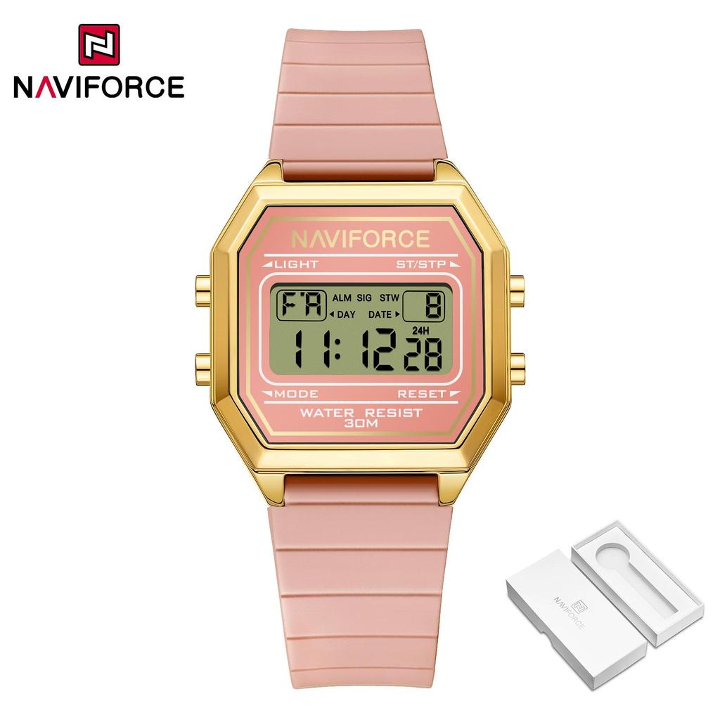 NAVIFORCE Lightweight Digital Watch for Lady Women Silicone Strap Night Pattern Alarm Calendar Chronograph Waterproof Ladies Casual Watch NF5063T