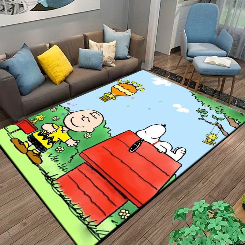 Retro Cartoon Snoopy Kawaii Dog Area Rug 3D Carpet for Living Room Home Decor Large Area Rug Bedroom Rug Non-slip Floor Mat Gift