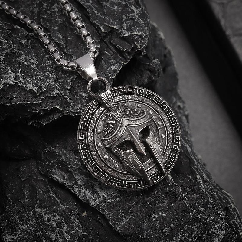 Vintage Spartan Shield Pendant Necklace 316L Stainless Steel Men Punk Amulet Jewelry Gift Ancient Greek Warrior