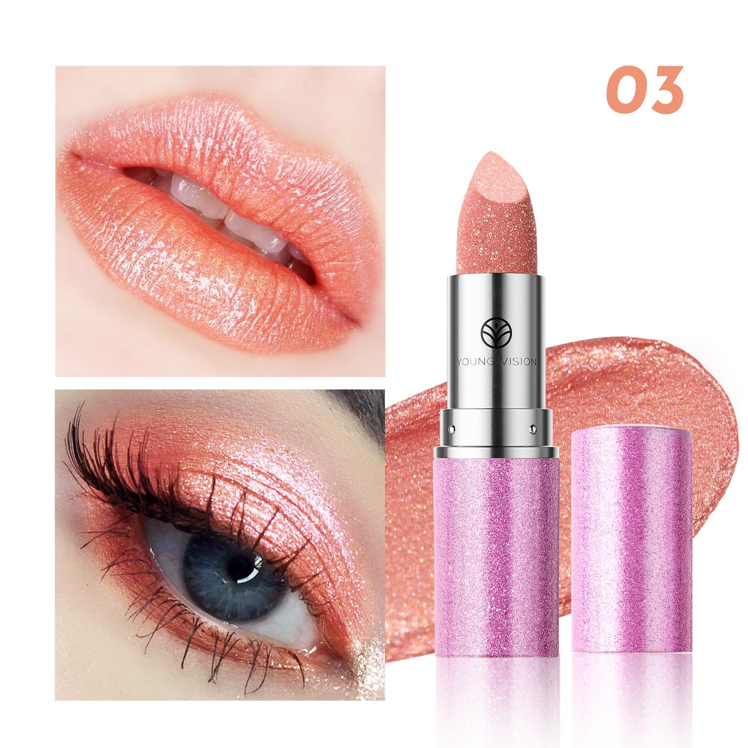 YOUNG VISION 6 Kleuren Parelmoer Kleurige Kameleon Lippenstift Multifunctionele Lippenstift Diamant Paarse Tube Gegradueerde Lip Make-up