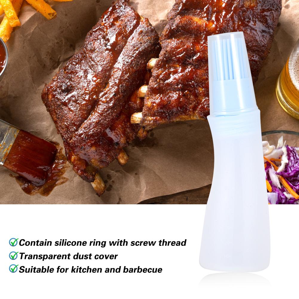 2 ks Domácí grilovací silikonová láhev na olej se štětcem Kuchyňské pečení Grilovací nástroj Modrá
