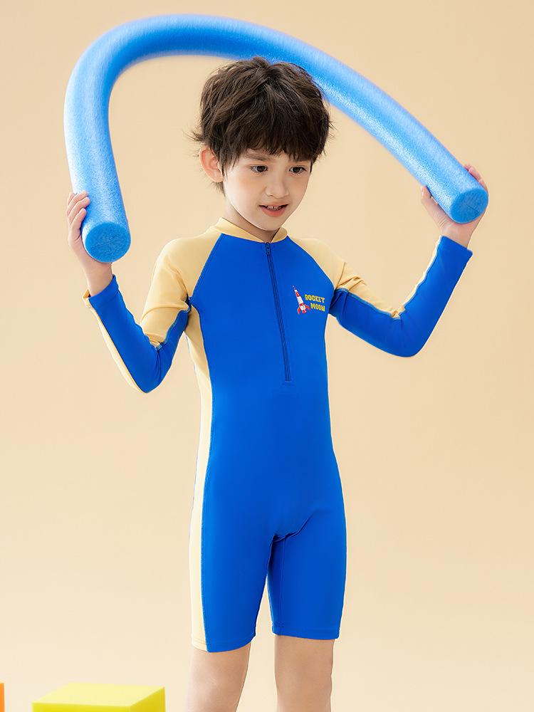 

Спортивный слитный купальник с длинным рукавом для мальчиков для детей и подростков 120 синий