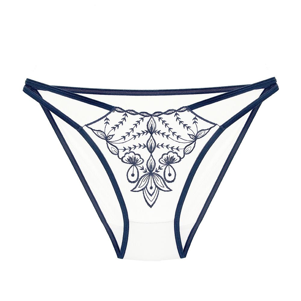 Original Light Luxury Temperament Women's Briefs High-value Tulle Embroidered Hollow Waist Cotton Crotch Hip-wrapped Sexy Underwear