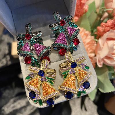 Christmas Gift Bells Earrings Wind Festive Atmosphere Earrings Streamers Bows Zircon