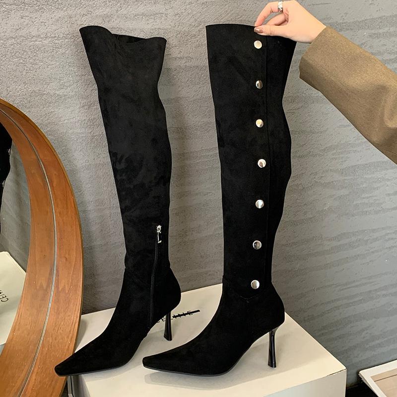 Winter Spitzzehen Damen Modern Lange Stiefel Streetstyle Dünne Absätze Party Stripper Weibliche Kniehohe Schuhe