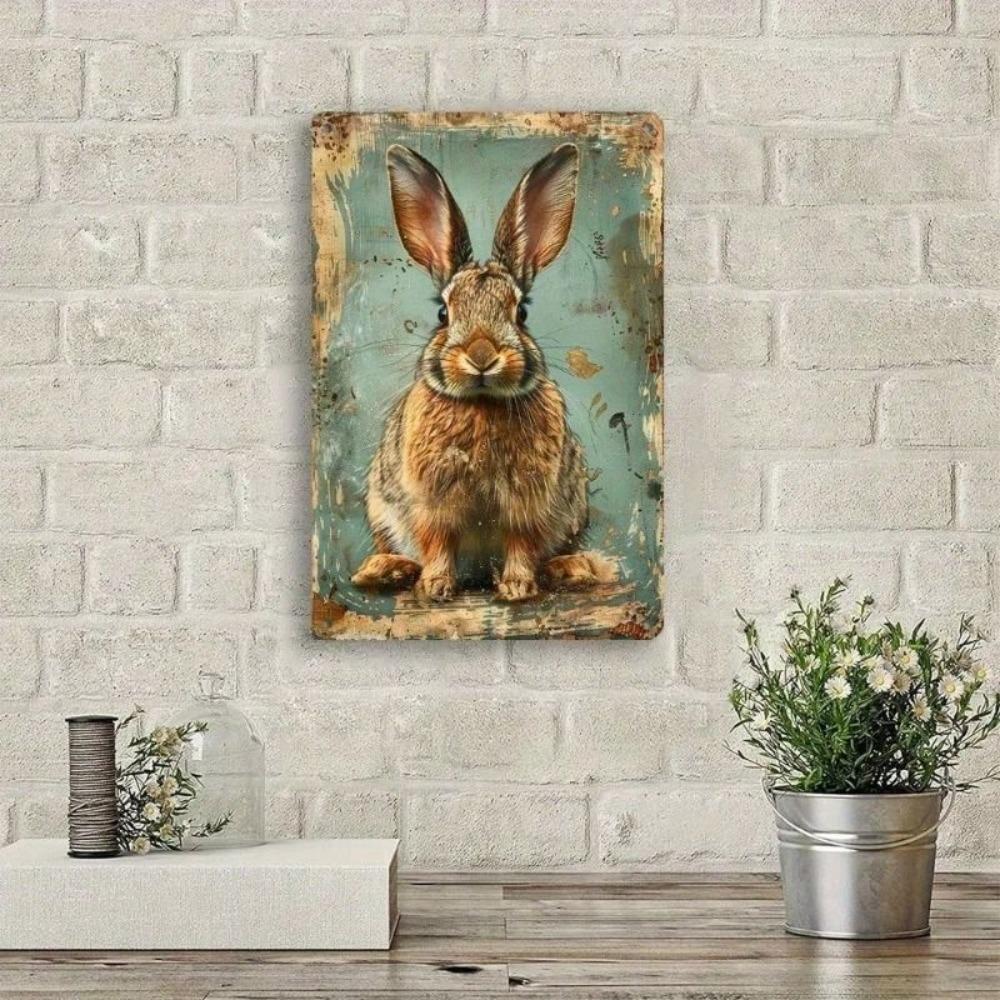 Metal Poster Wall Art Vintage Rustic Rabbit for Home Bar Office Decor