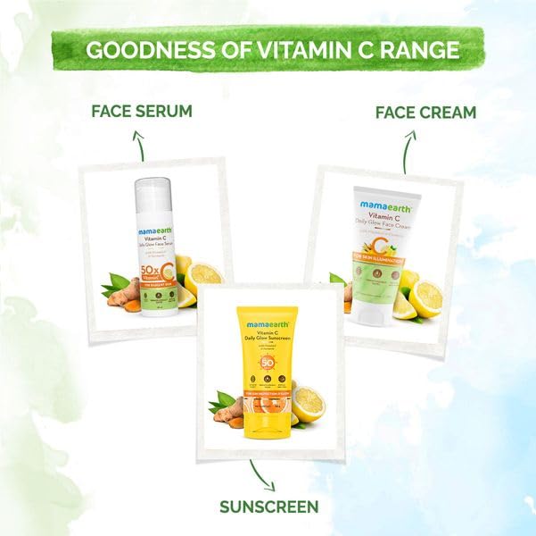 Mamaearth Daily Glow Sunscreen SPF 50 PA++++ For Tan Protection Bright Skin No White Cast Lightweight 100g Pack Of 2