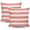 Home Set of 2 Pillow Case White Coral Nautical Stripes Outdoor Throw Pillow Covers Cushion Decorative Pillowcase Square 16 x 16 Inches