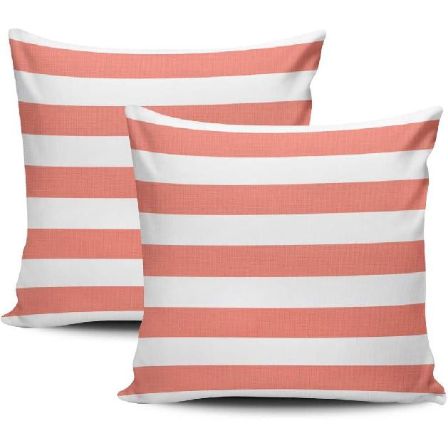 Home Set of 2 Pillow Case White Coral Nautical Stripes Outdoor Throw Pillow Covers Cushion Decorative Pillowcase Square 16 x 16 Inches
