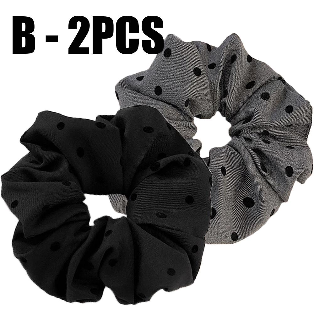 1/2PCS Polka Dot Hair Ties Rope Women Large Size Heart Bowknot Printed Scrunchies Grey Black Hairband Ponytail Holder Headwear
