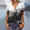 Women's Fashion Casual V-neck Short Seeve Ethnic Printing Button Loose Top