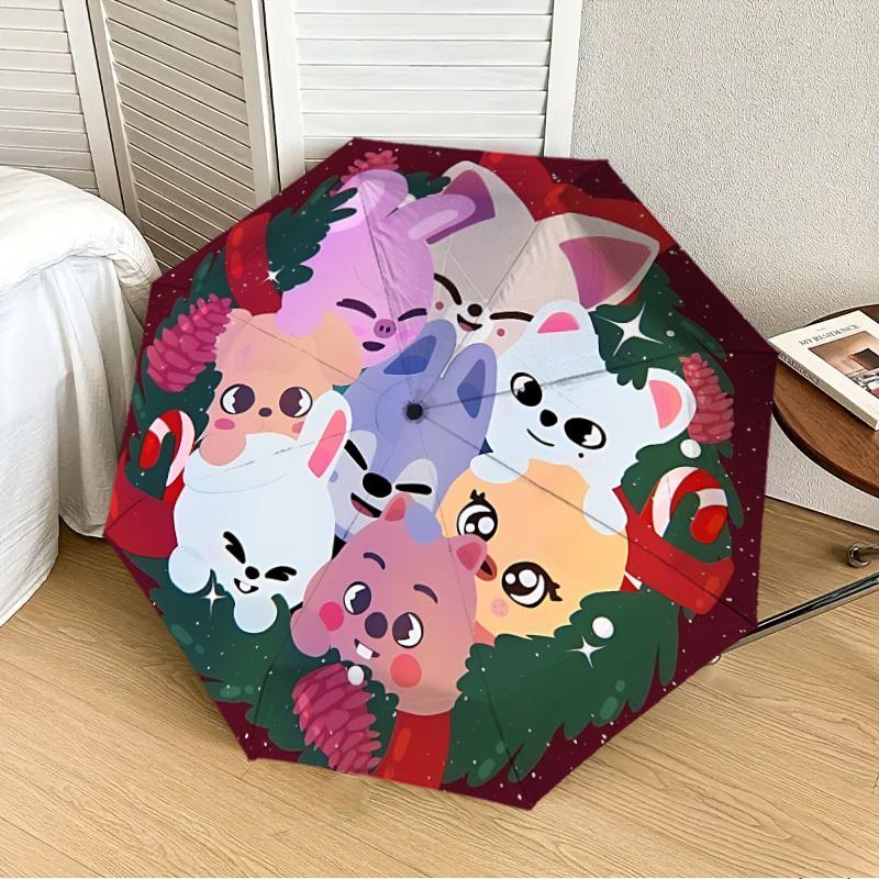 

1pc Christmas, K-pop Automatic Folding Umbrella, 8-Rib Durable Frame, Durable Foldable Design - Elegant Gift for Commute yy251210027