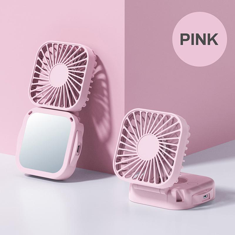 Outdoor Pocket Fan Usb Rechargeable With Vanity Mirror Desktop Square Mute Neck Fan Hanging Folding Handheld Portable Mini Fan