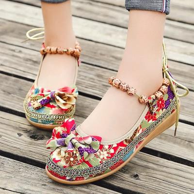 Fashion Spring /summer Women's Shoes Ethnic Style Embroidered Cloth Shoes Flat-bottomed Chinese Style Beaded Large Size Single Shoes