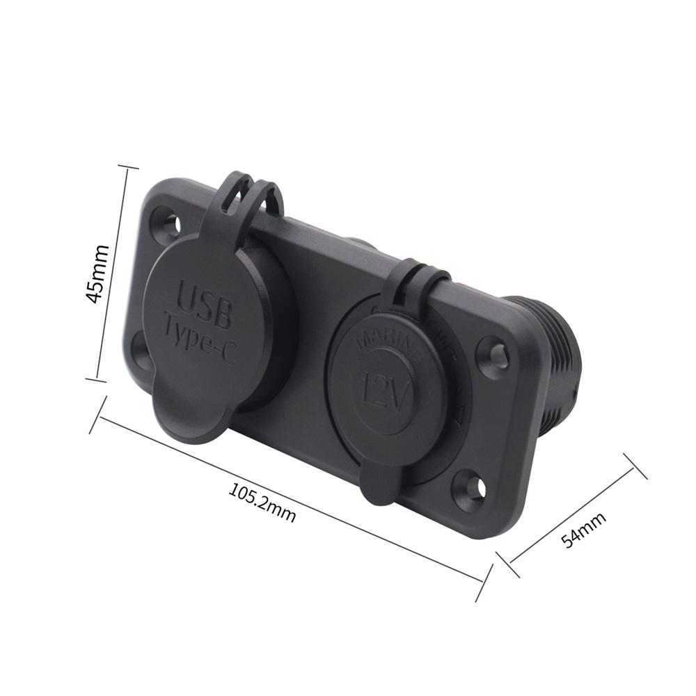 12V/24V QC 3.0 & TYPE-C Dual USB Charger Car Cigarette Lighter Socket Plug Panel