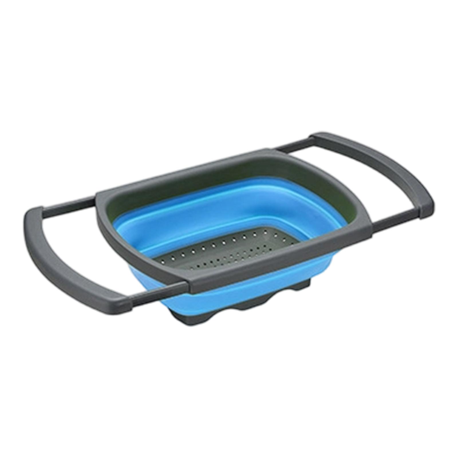 Collapsible Over the Sink Strainer Basket with Extendable Handles for Kitchen Fruit Vegetable Draining Washing Storage One Size синий