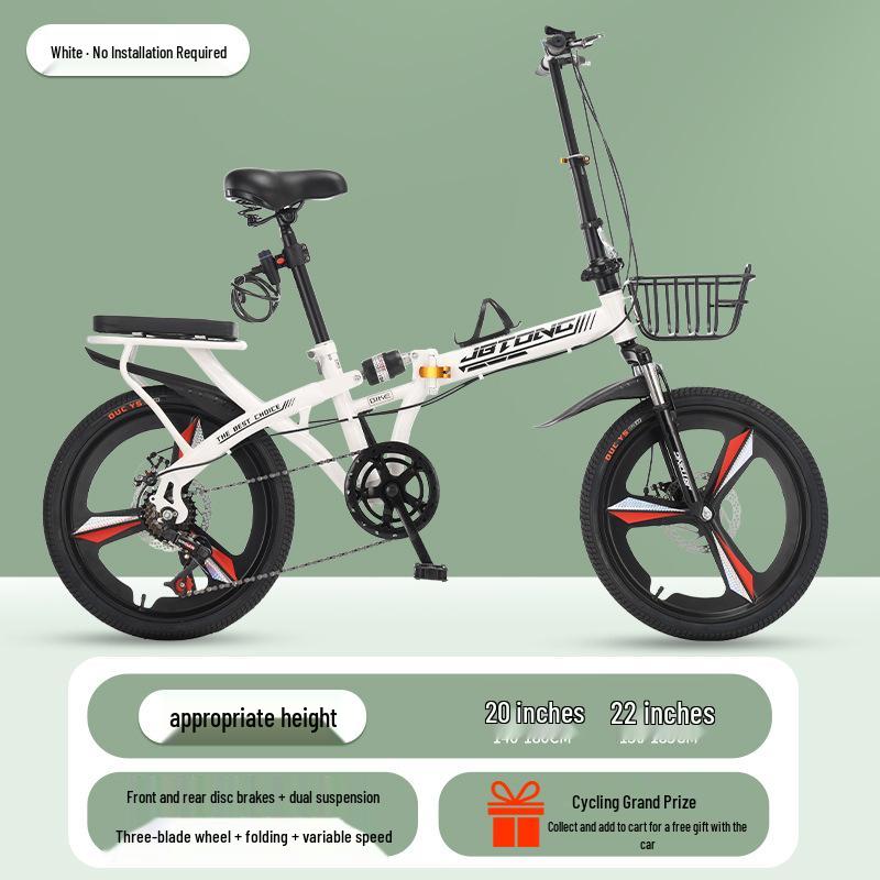 Portable Folding Bicycle for Men, Women, and Students – 20/22-inch, Variable Speed, Disc Brakes, No Installation Needed
