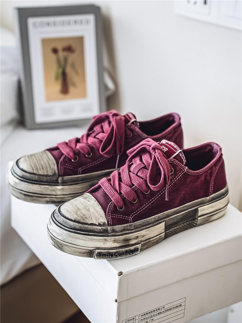 

Платформні парусинові туфлі чоловічі нові літні дихаючі універсальні повсякденні туфлі ретро старі брудні туфлі хлопчиків кеди 43 бордовий