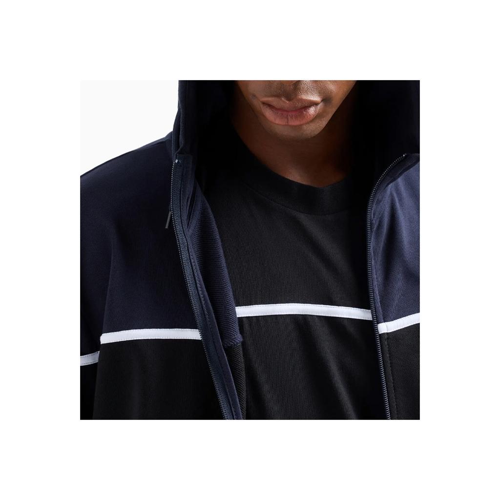 Emporio Armani EA7 Color Block Letter Logo Printed Hooded Zip-Up Long Sleeve Sweatshirt Men sweatshirts Navy-Blue 6DPM81-PJTKZ-1562